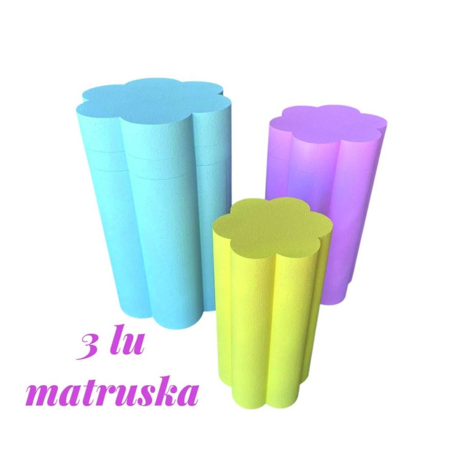 Matruşka Papatya Desenli Sütun Masa  3 lü Set